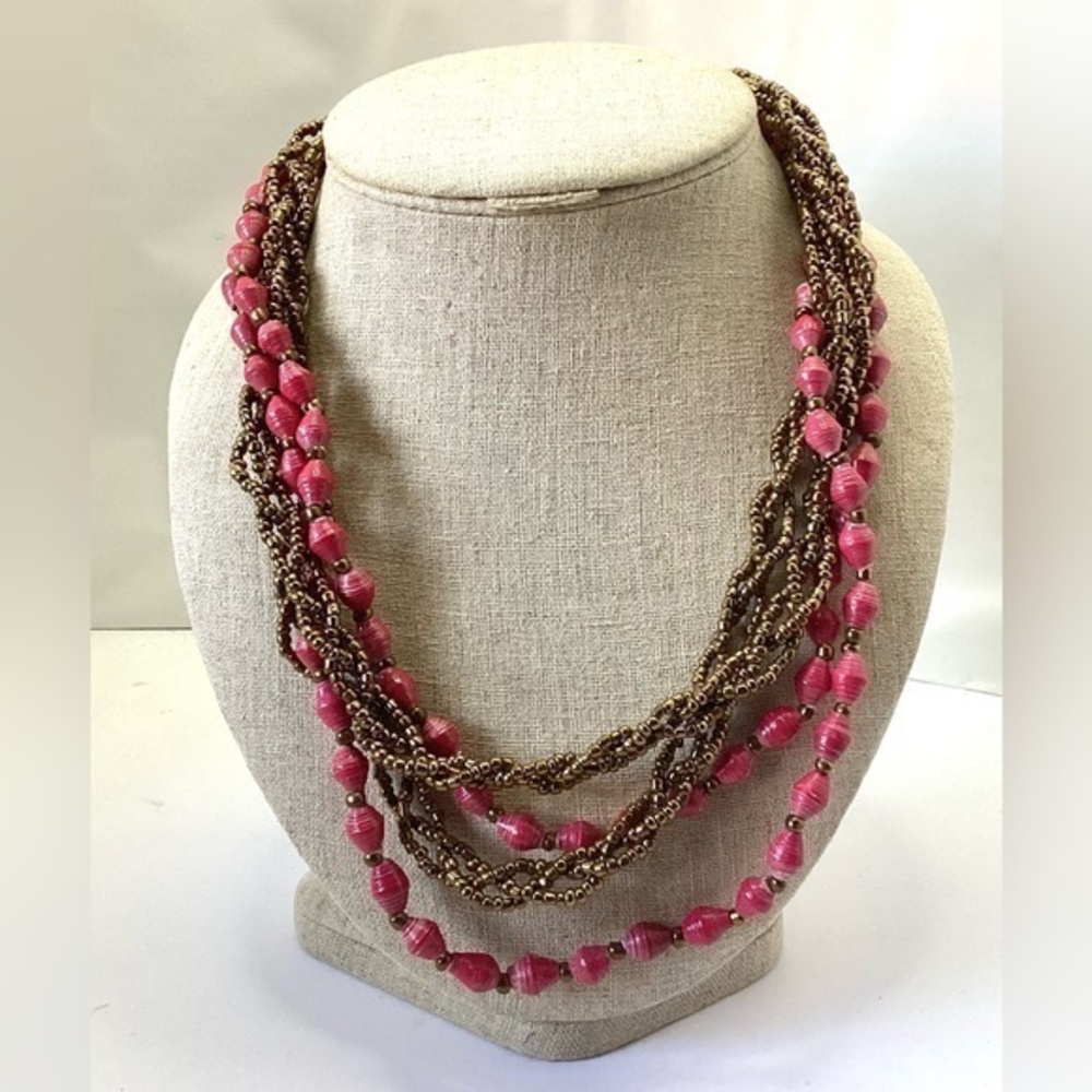 Teng yue Multi strands Red Gold Beaded Necklace